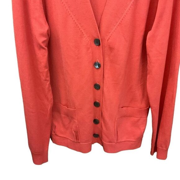 Doncaster Cardigan Button Down Front Silk Blend Orange Red Coral Women Large - Picture 7 of 12